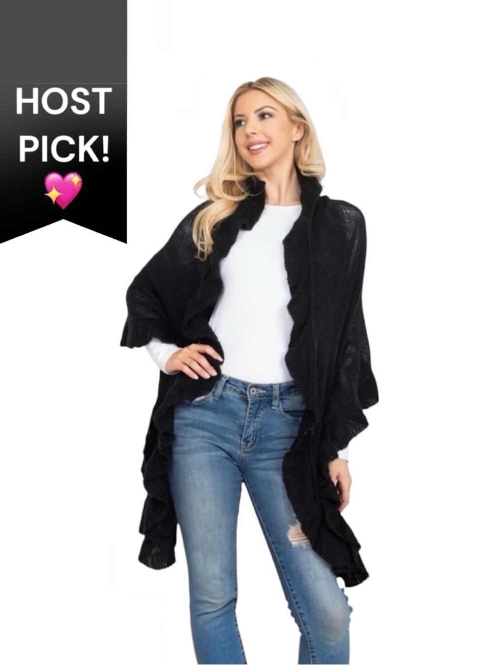 🆕BEAUTIFUL BOHO RUFFLE SHAWL CAPE IN BLACK! ONE SIZE FITS ALL!